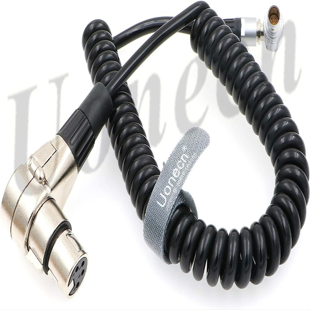 Uonecn XLR 4pin Female to Right Angle 0B 2pin Male Power Spring Cable for ARRI Alexa Camera Monitor