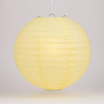 Quasimoon PaperLanternStore.com 10 Inch Light Yellow Even Ribbing Round Paper Lantern (10 Pack)