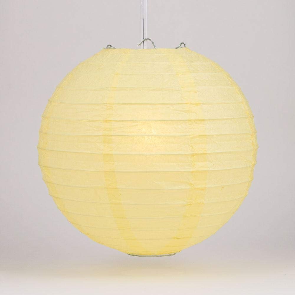 Quasimoon PaperLanternStore.com 10 Inch Light Yellow Even Ribbing Round Paper Lantern (10 Pack)