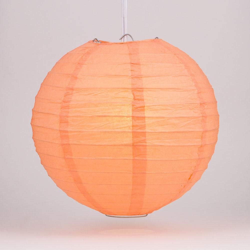 Quasimoon PaperLanternStore.com 16 Inch Peach Even Ribbing Round Paper Lantern (10 Pack)