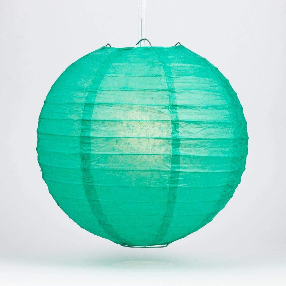 Quasimoon PaperLanternStore.com 10 Inch Teal Even Ribbing Round Paper Lantern (10 Pack)