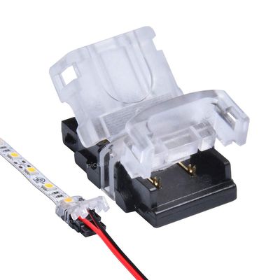 QIJIE 10mm 5050 LED Strip Connector 2 Pin for Non-waterproof Single Color Tape Light, Snap Splicer for Board-To-Wire (22,20,18 Gauge), Pack of 10 (No Wire)