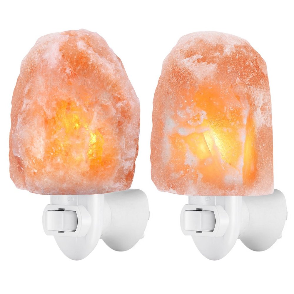 AMIR (Upgraded) Salt Lamp, Natural Himalayan Crystal Salt Light with 4 Bulbs, 11.2oz Mini Hand Carved Night Light, with UL-Certified Wall Plug, Decoration Salt Rock Lamp (2 Pack)