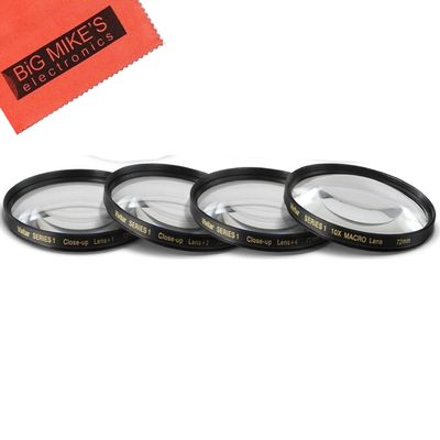 72mm Close-Up Filter Set (+1, +2, +4 and +10 Diopters) Magnificatoin Kit for Nikon D500 DX-Format Digital SLR with 16-80mm ED VR Lens