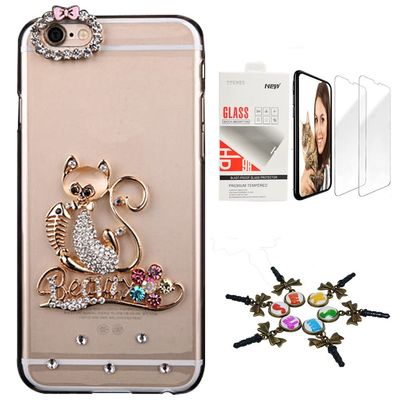 STENES Bling Case Compatible with iPhone Xs Max - Stylish - 3D Handmade [Sparkle Series] Cat Flowers Design Cover with Screen Protector [2 Pack] - Colorful
