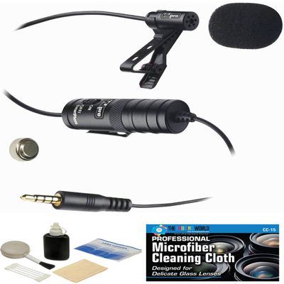 External Lavalier Microphone with 20' audio cable + Accessory Bundle for Action Cameras