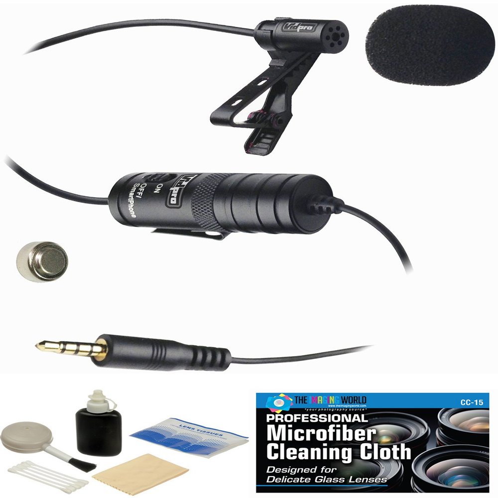 External Lavalier Microphone with 20' audio cable + Accessory Bundle for Action Cameras