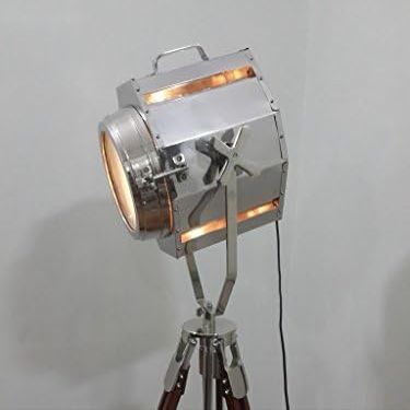 THOR INSTRUMENTS Industrial Retro Spot Light Lamp Vintage Farmhouse Nautical W/Chrome & Wood Tripod Stand Rustic Vintage Home Decor Gifts
