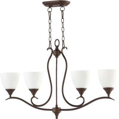 Quorum 664-4-86 Transitional Four Light Island Pendant from Flora Collection in Bronze/Dark Finish, 36.00 inches, 22.00x36.00x5.50