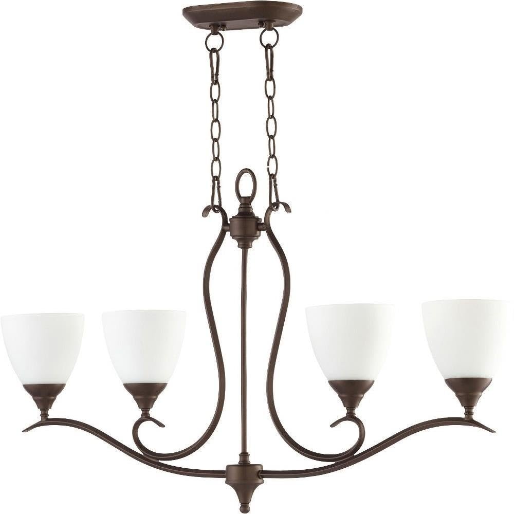 Quorum 664-4-86 Transitional Four Light Island Pendant from Flora Collection in Bronze/Dark Finish, 36.00 inches, 22.00x36.00x5.50