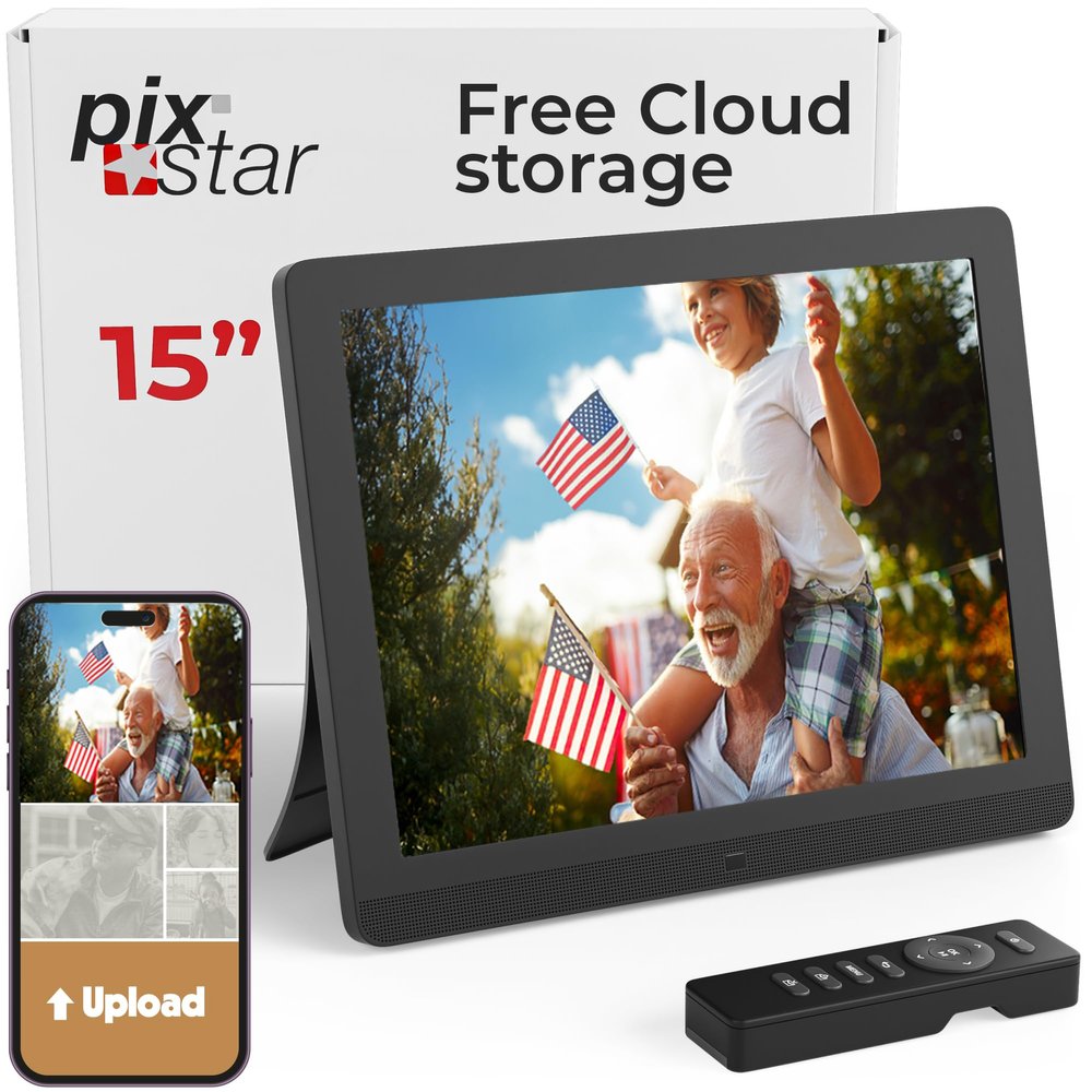 PixStar 15 inch Large Digital Frame WiFi | Free Unlimited Cloud | Share Videos and Photos by Email or App | Motion Sensor | Best USNews Digital Photo Frame 2024 | Large Electronic Picture Frame