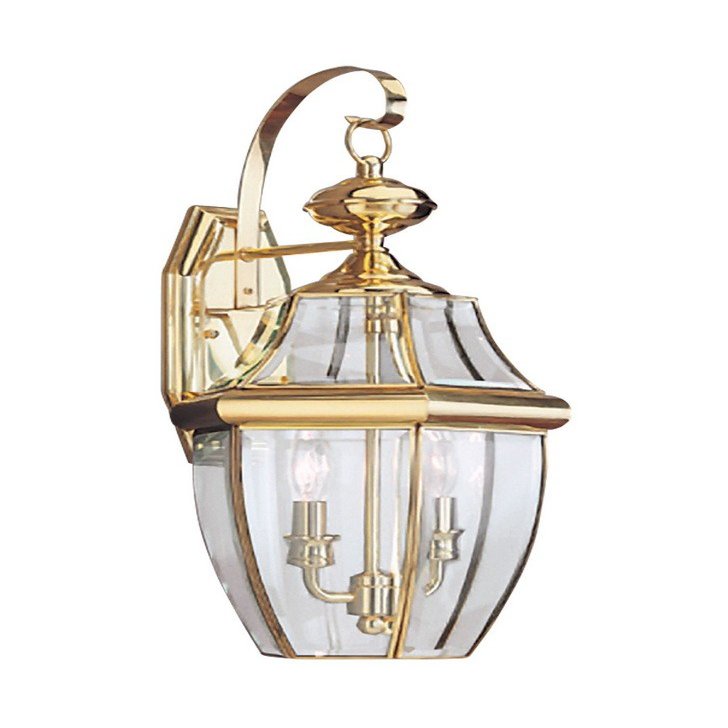 Generation Lighting 8039EN-02 Transitional Two Light Outdoor Wall Lantern from Lancaster Collection Cast Finish, Polished Brass