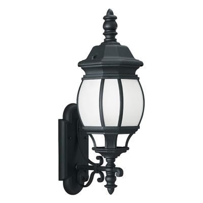 Generation Lighting 89103-12 Wynfield Outdoor Wall Sconce, 1-Light 100 Watts, Black, 23.5 Inch Height, 7.75 Inch Wide, Die Cast Aluminum Construction, Frosted Glass Panels and Frosted Glass Panels