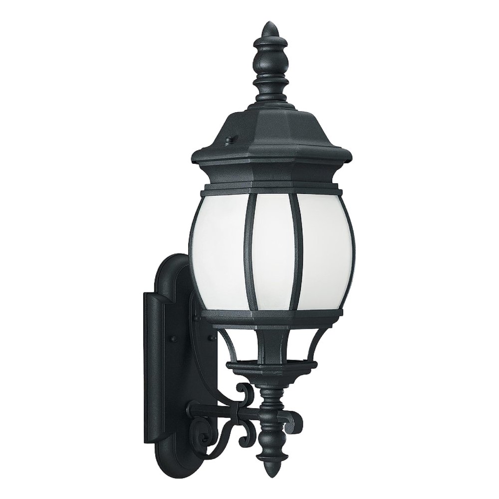 Generation Lighting 89103-12 Wynfield Outdoor Wall Sconce, 1-Light 100 Watts, Black, 23.5 Inch Height, 7.75 Inch Wide, Die Cast Aluminum Construction, Frosted Glass Panels and Frosted Glass Panels