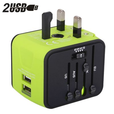 Universal Travel Adapter, Milool All-in-one International Power Adapter with 2.4A Dual USB, European Adapter Travel Power Adapter Wall Charger for UK, EU, AU, Asia Covers 150+Countries (Green)