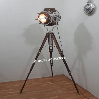 THOR INSTRUMENTS Designer Authentic Nautical Search Light W/Wooden Tripod Stand Floor Lamp Rustic Vintage Home Decor Gifts