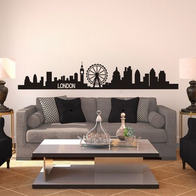 London Skyline Wall Decal Cute Vinyl Wall Sticker England City Wall Decor Wall Graphic Home Art Decoration Black