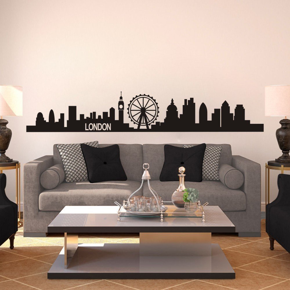 London Skyline Wall Decal Cute Vinyl Wall Sticker England City Wall Decor Wall Graphic Home Art Decoration Black