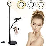 XEMZ Cell Phone Holder with Selfie Ring Light, Long Arm Gooseneck Mobile Phone Stand Microphone Mount, 3 LED Light Mode Universal Lazy Phone Bracket for Live Stream Lighting, Make up, Reading (Black)
