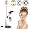 XEMZ Cell Phone Holder with Selfie Ring Light, Long Arm Gooseneck Mobile Phone Stand Microphone Mount, 3 LED Light Mode Universal Lazy Phone Bracket for Live Stream Lighting, Make up, Reading (Black) view 1