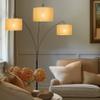 Kira Home Akira 80" Modern 3-Light Arc Floor Lamp with 3-Way Switch, Beige Burlap Drum Shades + Antique Bronze Finish view 4