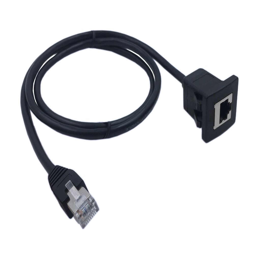 CERRXIAN RJ45 Male to Female LAN Ethernet Network Cat 5e Panel Mount Cable (Black)(1m)