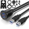 ICESPRING 2 Ports USB 3.0 Extension Cable, Flush Mount Car Truck Boat Motorcycle Dashboard Panel Adapter-3 Feet view 1