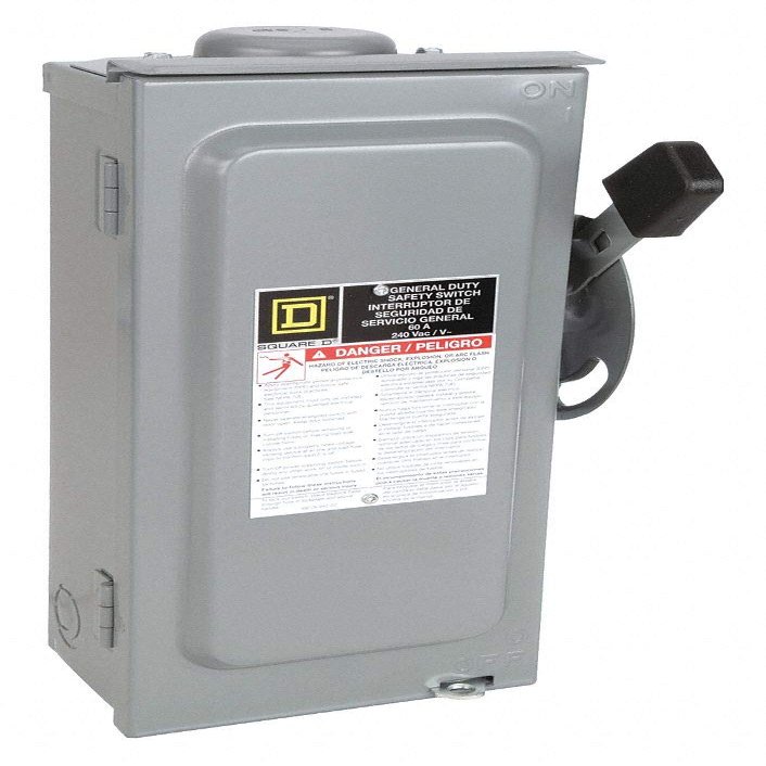 SQUARE D D322NRB 15 HP, 240 VAC, 3 Poles, 60A, Bolt-ON Provision, FUSIBLE, General Duty, NEMA 3R, Neutral Factory Installed, Safety Switch