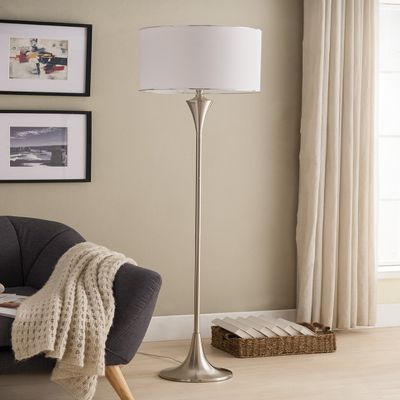 Kings Brand 68" Brushed Nickel With White Fabric Shade Floor Lamp