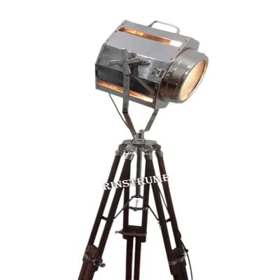 Marine Huge Design Chrome Spotlight SEARCHLIGHT Wooden Tripod Floor LAMP for Living Room by THORINSTRUMENTS Rustic Vintage Home Decor Gifts