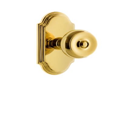 Grandeur 821345 Arc Plate Privacy with Bouton Knob in Lifetime Brass, 2.375