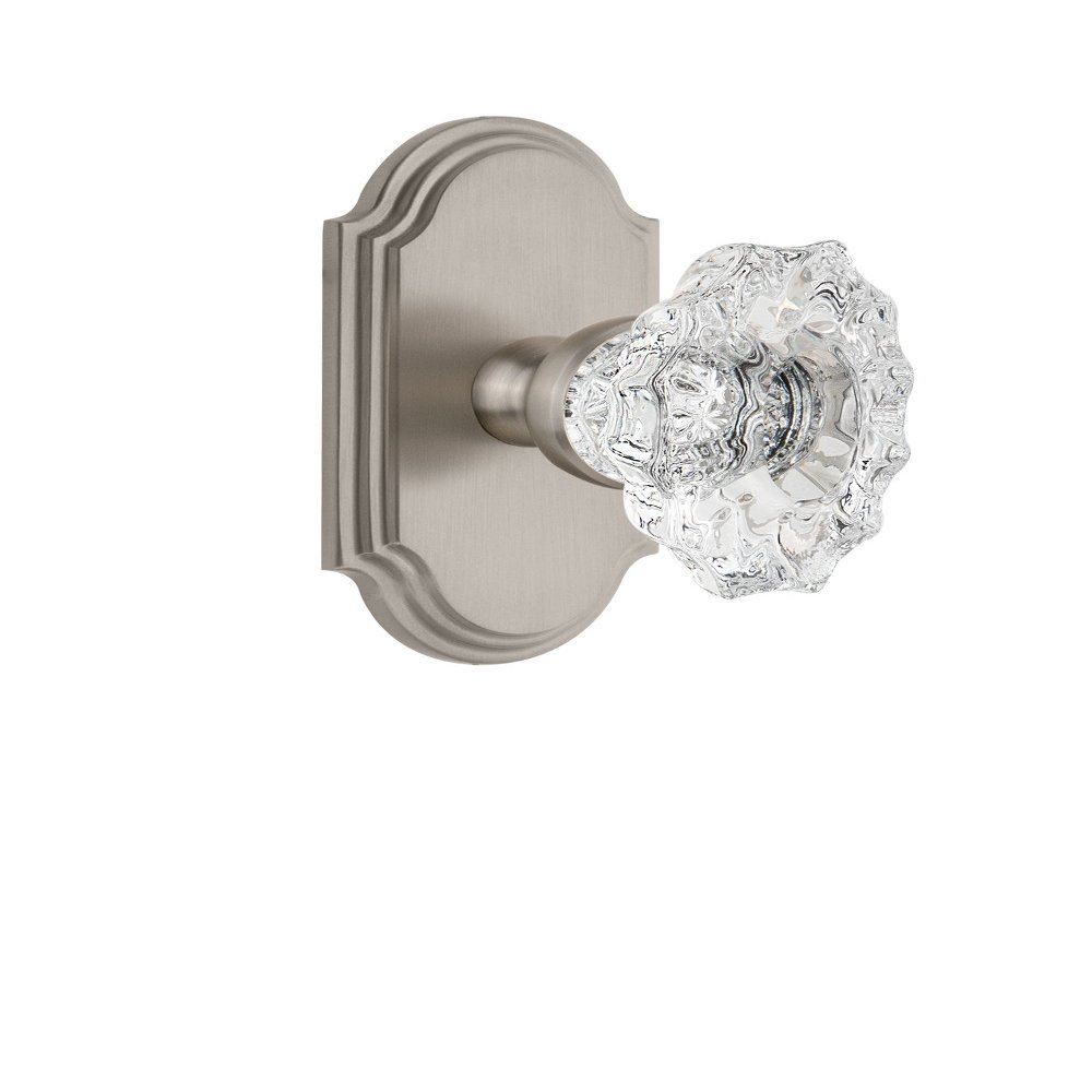 Grandeur 821221 Arc Plate Privacy with Biarritz Crystal Knob in Satin Nickel, 2.375