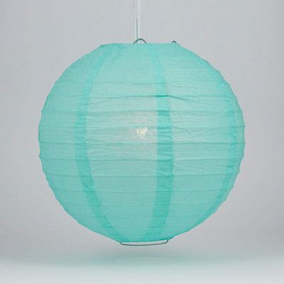 Quasimoon PaperLanternStore.com 24 Inch Water Blue Even Ribbing Round Paper Lantern (10 Pack)