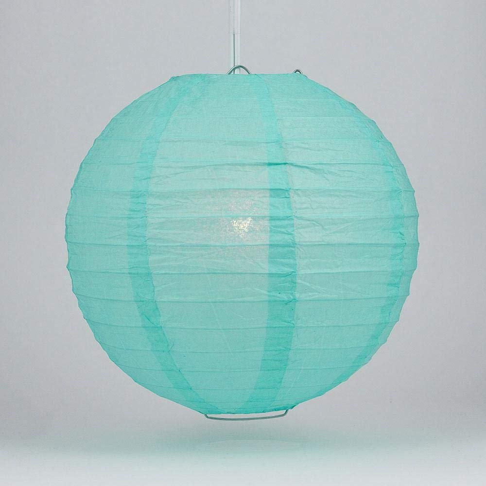 Quasimoon PaperLanternStore.com 24 Inch Water Blue Even Ribbing Round Paper Lantern (10 Pack)