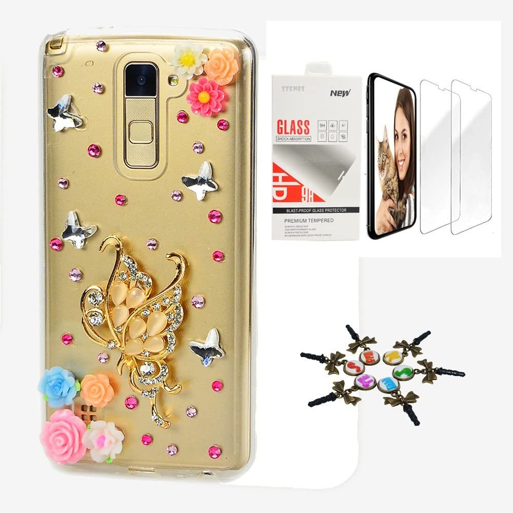 STENES Bling Case Compatible with LG K30 - Stylish - 3D Handmade [Sparkle Series] Fairy Butterfly Girl Rose FlowersDesign Cover with Screen Protector [2 Pack] -
