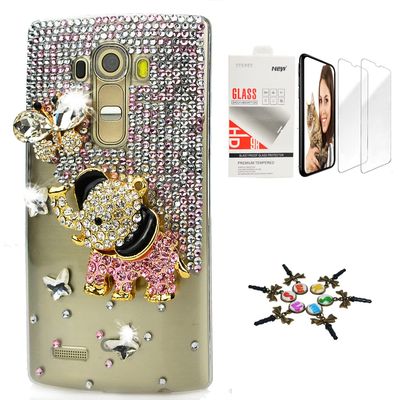 STENES Bling Case Compatible with LG K30 - Stylish - 3D Handmade [Sparkle Series] Elephant Butterfly Design Cover with Screen Protector [2 Pack] - Pink