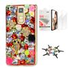 STENES Bling Case Compatible with LG V35 TinQ - Stylish - 3D Handmade [Sparkle Series] Bling Night Owl Flowers Floral Design Cover with Screen Protector [2 Pack] - Red view 1