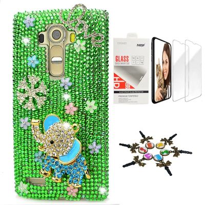 STENES Bling Case Compatible with LG V30 - Stylish - 3D Handmade [Sparkle Series] Elephant Snow Love Flowers Design Cover with Screen Protector [2 Pack] - Green