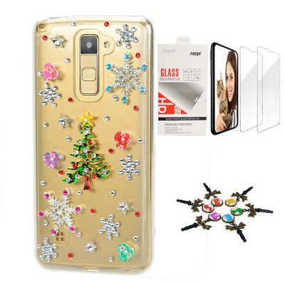 STENES Bling Case Compatible with LG V30 - Stylish - 3D Handmade [Sparkle Series] Christmas Tree Snow Flowers Design Cover with Screen Protector [2 Pack] - Green