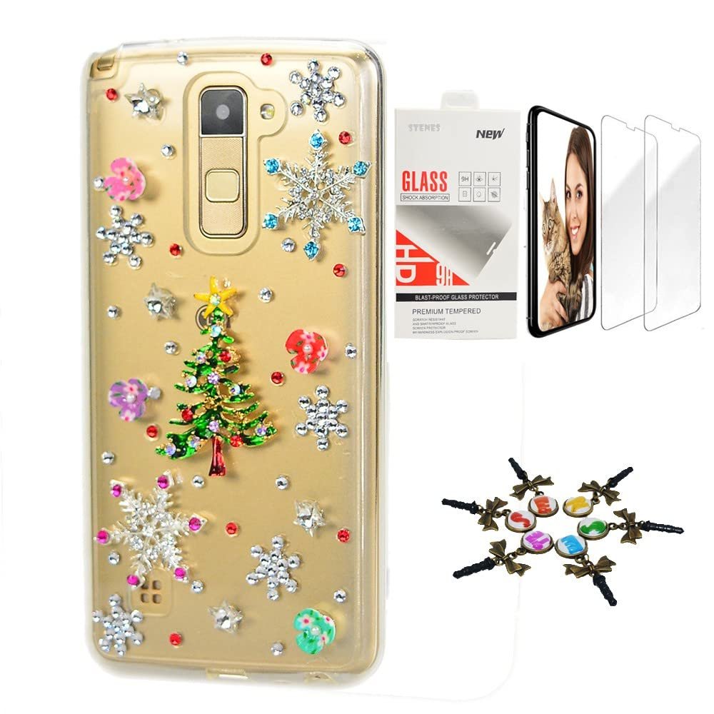 STENES Bling Case Compatible with LG V30 - Stylish - 3D Handmade [Sparkle Series] Christmas Tree Snow Flowers Design Cover with Screen Protector [2 Pack] - Green