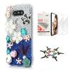 STENES Bling Case Compatible with LG V30 - Stylish - 3D Handmade [Sparkle Series] Flowers Floral Design Cover with Screen Protector [2 Pack] - White&Blue view 1