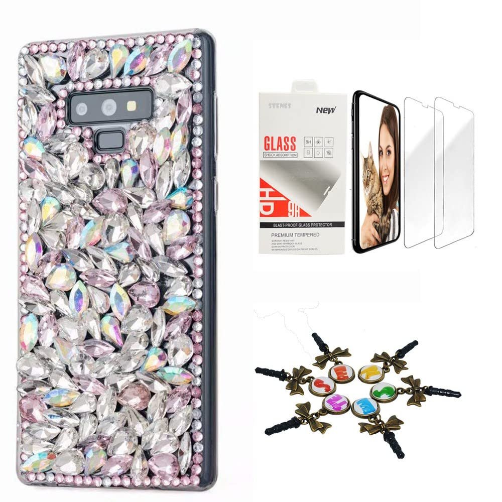 STENES Bling Case Compatible with LG V30 - Stylish - 3D Handmade [Sparkle Series] Pretty Rhinestone Design Cover with Screen Protector [2 Pack] - Bling