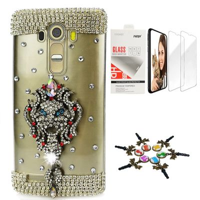 STENES Bling Case Compatible with LG V30 - Stylish - 3D Handmade [Sparkle Series] Tribal Symbol Mask Design Cover with Screen Protector [2 Pack] - White&Silver