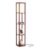 Brightech Maxwell - Modern Shelf Floor Lamp with Lamp Shade & Warm White LED Bulb, Corner Display Floor Lamp with Shelves for Living Room, Bedroom, Nightstand Office, Home Decor Storage - Walnut Brown view 1