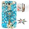 STENES Bling Case Compatible with LG V30 - Stylish - 3D Handmade [Sparkle Series] Flowers Pearl Pendant Design Cover with Screen Protector [2 Pack] - Blue view 1