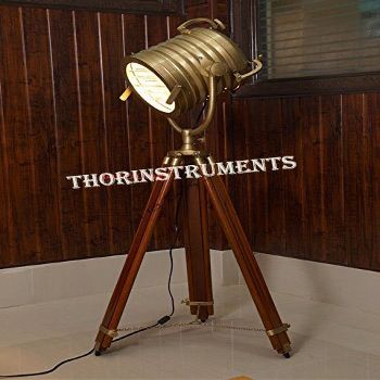 THOR INSTRUMENTS Industrial Vintage Nautical SEARCHLIGHT Adjustable Tripod Floor LAMP Brass Patina Finish Industrial Nautical Floor LAMP Rustic Vintage Home Decor Gifts