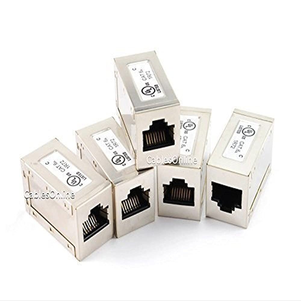 CablesOnline 5-Pack CAT.6A Gigabit Modular Inline Coupler Female to Female, FTP, Shielded Silver (T-66A1-5)
