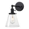 PERMO Industrial Black Wall Sconce with On/Off Switch and Funnel Flared Clear Glass Shade for Living Room Bathroom Bedroom view 1