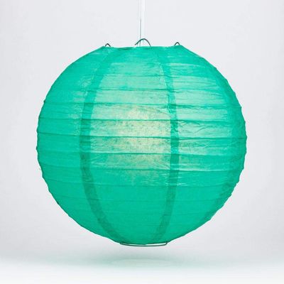 Quasimoon PaperLanternStore.com 14 Inch Teal Even Ribbing Round Paper Lantern (10 Pack)
