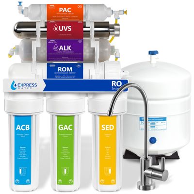 EXPRESS WATER UV Reverse Osmosis Water Filtration System  11 Stage UV Water Filter with Faucet and Tank  Under Sink Water Filter with Alkaline Filter for added Essential Minerals 100 GDP
